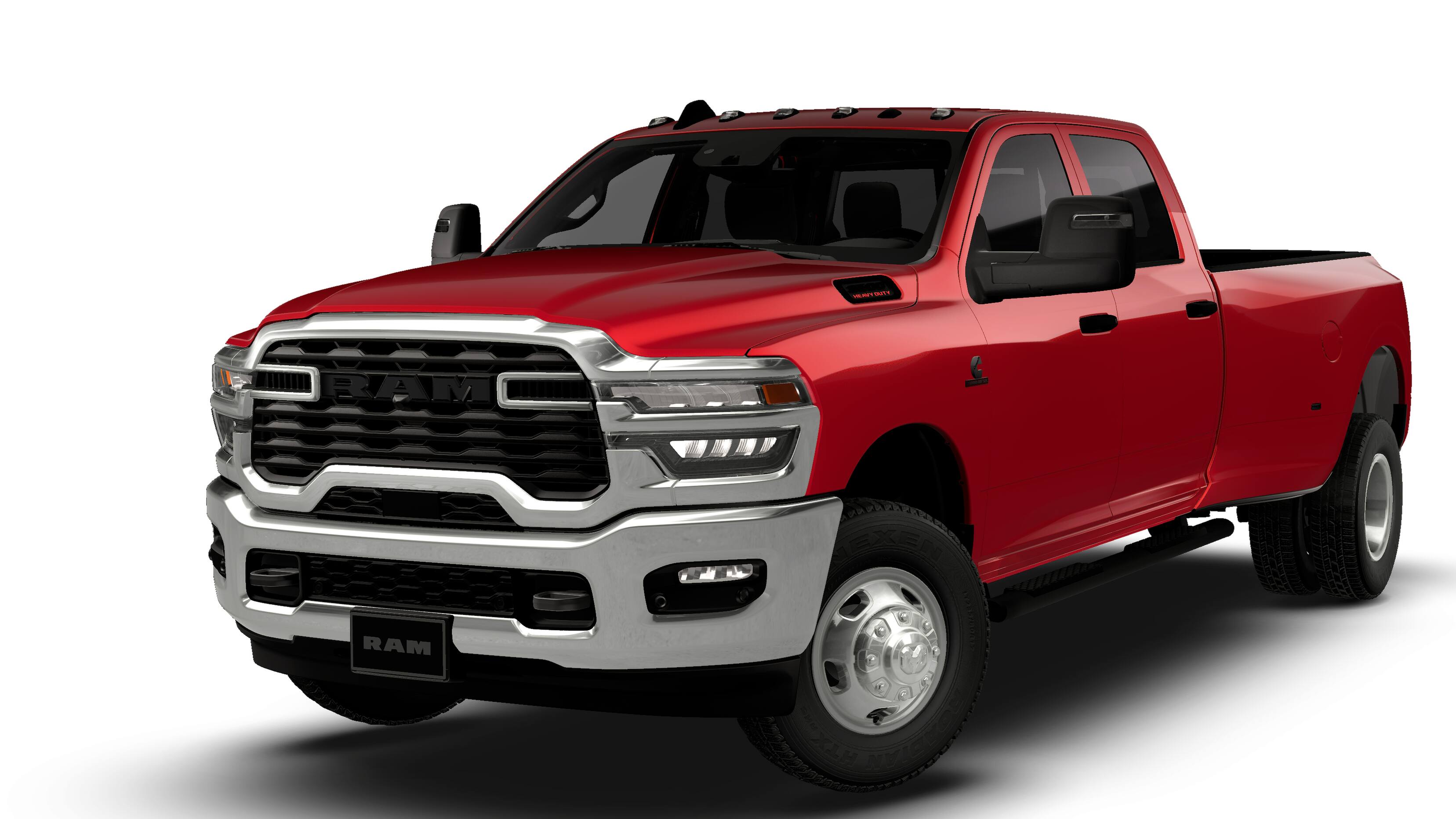 2026 RAM Ram 3500 RAM 3500 TRADESMAN CREW CAB 4X4 8' BOX in Molten Red Pearl-Coat Exterior Paint — front three-quarter view